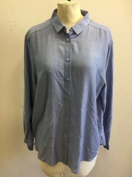 & OTHER STORIES, French Blue, Tencel, Polyester, Solid, Button Front, Collar Attached, Long Sleeves