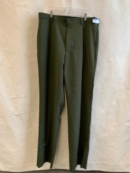 VITTORIO ST. ANGELO, Moss Green, Polyester, Solid, Pleated, 4 Pockets, Zip Fly, Belt Loops