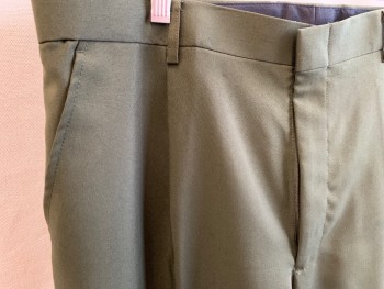 VITTORIO ST. ANGELO, Moss Green, Polyester, Solid, Pleated, 4 Pockets, Zip Fly, Belt Loops