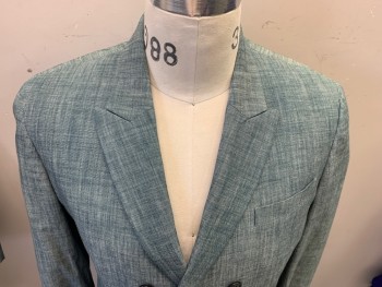 NEIL BARRETT, Blue, Cream, Cotton, Heathered, Double Breasted, Peaked Lapel, 4 Pockets, 2 Pc Short Suit, Skinny Fit *shorts Have Been Taken in to Be a 31"