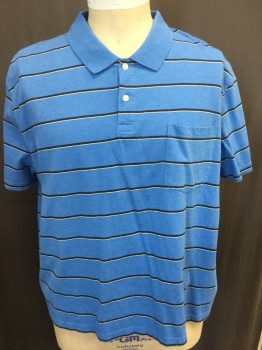 ST JOHNS BAY, Blue, Black, Yellow, Cotton, Stripes, 2 Button Front, Collar Attached, Short Sleeves, FC052745