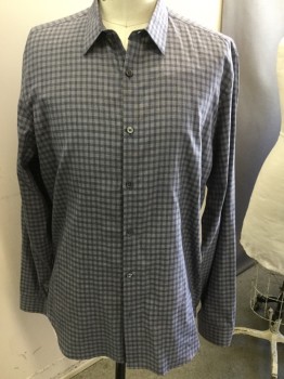 THEORY, Gray, Navy Blue, Cotton, Check , Button Front, Long Sleeves, Collar Attached,