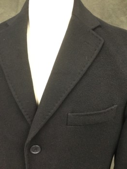 Mens, Coat, Overcoat, AQUAVIVA, Black, Wool, Nylon, Solid, 40R, Single Breasted, Collar Attached, Notched Lapel, 3 Pockets, Hand Picked Collar/Lapel, Long Sleeves