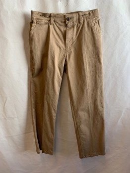Mens, Casual Pants, ST. JOHN'S BAY, Dk Khaki Brn, Synthetic, Solid, 32/29, Flat Front, 5 Pockets, Zip Fly, Belt Loops