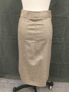 Womens, Skirt, Below Knee, THEORY, Lt Brown, Wool, Elastane, Heathered, Tweed, 0, Zip Fly, Slight A-line,  2" Waistband with Button Tab and 1 Belt Loops, Button Tab to Other Side Through Tab Hole