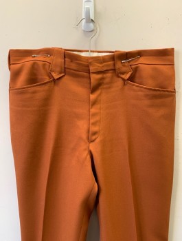 H BAR C, Rust Orange, Polyester, Solid, Flat Front, Boot Cut, Wide Belt Loops with Pointed Ends, Zip Fly, 4 Pockets, Western Styling,