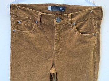 KUT FROM THE KLOTH, Brown, Cotton, Spandex, Solid, Corduroy, Skinny Jean, High Waist, Zip Fly, 5 Pockets, Belt Loops