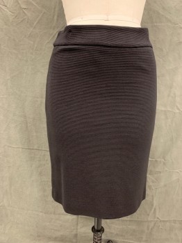 Womens, Skirt, Knee Length, ARMANI, Black, Cotton, Wool, Solid, 8, Vertical Ribbed Knit, 2" Waistband, Zip Back
