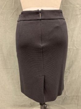 Womens, Skirt, Knee Length, ARMANI, Black, Cotton, Wool, Solid, 8, Vertical Ribbed Knit, 2" Waistband, Zip Back