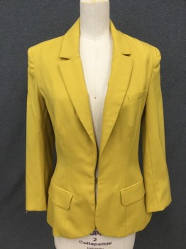 Womens, Blazer, ALC, Goldenrod Yellow, Wool, Mohair, Solid, 2, Single Breasted, Collar Attached, Notched Lapel, 1 Brass Hook & Eye Puzzle, 3 Pockets, 3/4 Sleeve