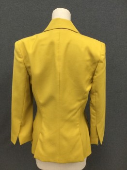 Womens, Blazer, ALC, Goldenrod Yellow, Wool, Mohair, Solid, 2, Single Breasted, Collar Attached, Notched Lapel, 1 Brass Hook & Eye Puzzle, 3 Pockets, 3/4 Sleeve
