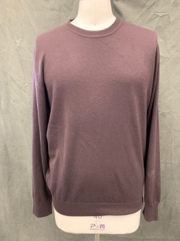 Mens, Pullover Sweater, TRAVELSMITH, Chocolate Brown, Wool, Nylon, Solid, L, Crew Neck, Long Sleeves, Ribbed Knit Neck/Waistband/Cuff