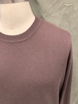 TRAVELSMITH, Chocolate Brown, Wool, Nylon, Solid, Crew Neck, Long Sleeves, Ribbed Knit Neck/Waistband/Cuff