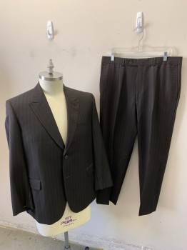 J VICTOR, Dk Gray, Wool, Stripes - Pin, Suit Jacket, 2 Buttons, Peaked Lapel, 3 Pockets, Double Vent
