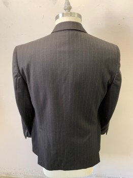 J VICTOR, Dk Gray, Wool, Stripes - Pin, Suit Jacket, 2 Buttons, Peaked Lapel, 3 Pockets, Double Vent