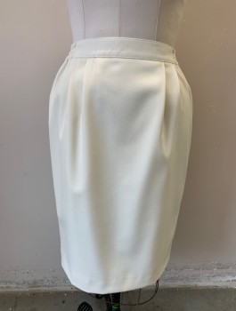 N/L, Cream, Polyester, Solid, Pencil Skirt, 1" Wide Waistband with Elastic at Sides, Double Pleats, Knee Length, Vent at Back Hem