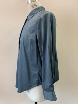 Womens, Blouse, UNIVERSAL STANDARD, Steel Blue, Cotton, Nylon, Solid, S, L/S, Button Front, Collar Attached