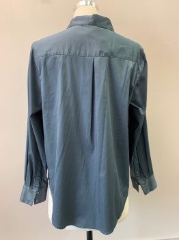 Womens, Blouse, UNIVERSAL STANDARD, Steel Blue, Cotton, Nylon, Solid, S, L/S, Button Front, Collar Attached