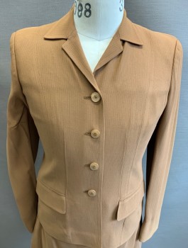 Womens, Suit, Jacket, ALBERTA FERRETTI, Lt Brown, Rayon, Rayon, Solid, 6, Collar Attached, 4 Button Front,  2 Flip Pockets, Self Strpies