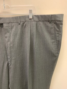 JOHN VICTOR, Charcoal Gray, Tan Brown, White, Wool, Stripes - Pin, Zip Front, Extended Waistband With Button, 4 Pockets, Creased Front