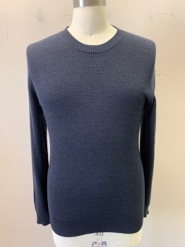 Mens, Pullover Sweater, A.P.C. PARIS, Charcoal Gray, Wool, Cotton, M, Knit, Crew Neck, Long Sleeves