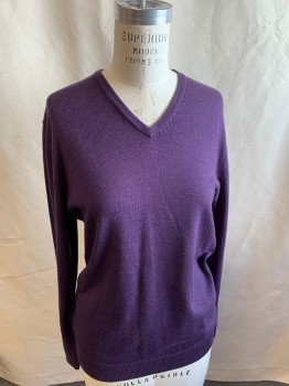 Womens, Pullover, W COLLECTION, Purple, Wool, Solid, Heathered, M, Long Sleeves, V-neck, Variated Color