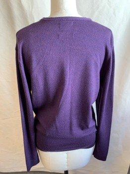 Womens, Pullover, W COLLECTION, Purple, Wool, Solid, Heathered, M, Long Sleeves, V-neck, Variated Color