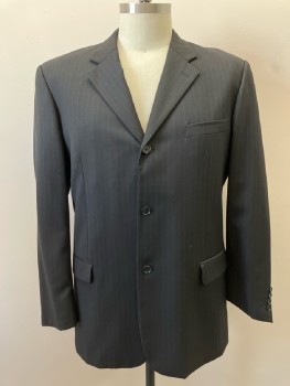 JONATHAN MARTIN, Black, White, Wool, Stripes - Pin, Notched Lapel, SB. B.F., 3 Btns, 3 Pckts