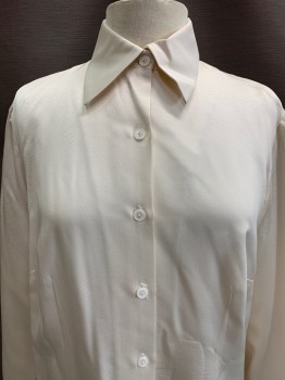 Womens, Blouse, NO LABEL, Cream, Polyester, Cotton, Solid, B42, L/S, Button Front, Collar Attached,