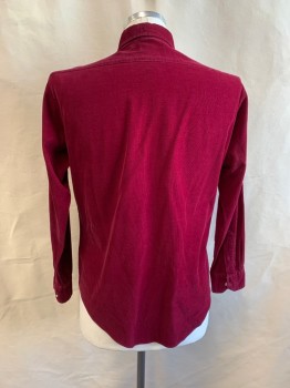 Mens, Casual Shirt, TRADITIONALIST, Maroon Red, Cotton, Solid, L, Collar Attached, Button Front, Long Sleeves, 2 Pockets, Corduroy