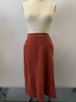 Womens, Skirt, Below Knee, PROLOGUE, Rust Orange, Polyester, Nylon, Solid, 6, Corduroy Texture, Slant Pockets, Side Zipper
