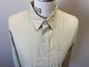 Mens, Casual Shirt, BUCK MASON, Lt Beige, Cotton, Rayon, Solid, M, Long Sleeves, Button Front, Collar Attached, 1 Pocket,