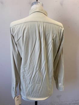 Mens, Casual Shirt, BUCK MASON, Lt Beige, Cotton, Rayon, Solid, M, Long Sleeves, Button Front, Collar Attached, 1 Pocket,
