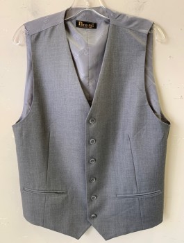 Mens, Suit, Vest, PORTO FILO, Gray, Wool, Solid, 40, 6 Button, 2 Pocket
