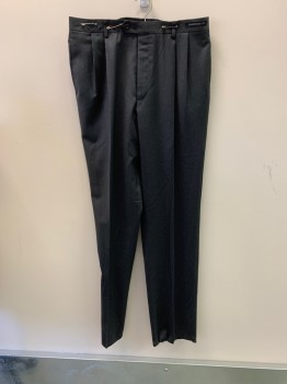 Mens, Slacks, JOS A BANK, Dk Gray, Poly/Cotton, 35/31, Side Pockets, Zip Front, Pleated Front, 2 Back Pockets