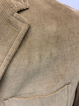 BANANA REPUBLIC, Tan Brown, Cotton, Solid, Corduroy, Single Breasted, 3 Buttons, Notched Lapel, 3 Patch Pockets, Single Vent, MULTI
