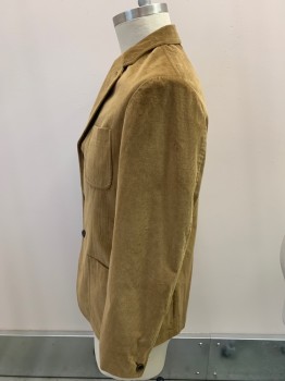 Mens, Sportcoat/Blazer, BANANA REPUBLIC, Tan Brown, Cotton, Solid, 42R, Corduroy, Single Breasted, 3 Buttons, Notched Lapel, 3 Patch Pockets, Single Vent, MULTI