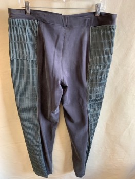 Mens, Sci-Fi/Fantasy Pants, MTO, Gray, Blue-Gray, Synthetic, Solid, 36/31, Velcro Tab Closure, Zip Front, Tiny Pleats Down Front & Back Sides, Piping Border Between Pleat Fabric & Gray Stretch Fabric, Invisible Zipper Pckts  At  Waistband Of Pleated Fabric