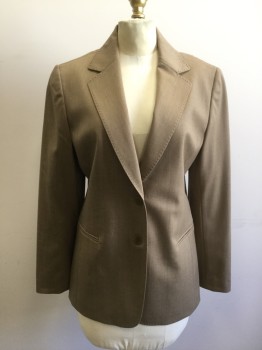 Womens, Blazer, LAFAYETTE 148, Lt Brown, Wool, Elastane, Solid, 6, Single Breasted, Collar Attached, Notched Lapel, Hand Picked Collar/Lapel, Long Sleeves, 2 Pockets, 2 Buttons,