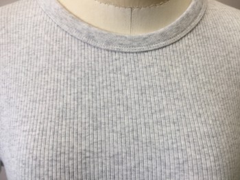 Womens, Top, UNIQLO, Heather Gray, Polyester, Cotton, Heathered, L, Light Heather Ribbed Knit, Crew Neck, Short Sleeves,