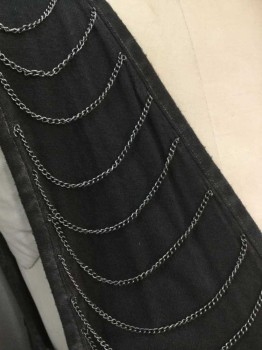 SUGAR DADDY, Dk Gray, Silver, Viscose, Metallic/Metal, Solid, Sleeveless, Jersey, Many Horizontal Rows Of Draped Metal Chains, Plunging V Neck, **Several Chains Are Broken Off At Ends