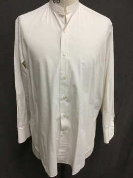 N/L, Cream, Cotton, Solid, Long Sleeve Button Front, Band Collar,