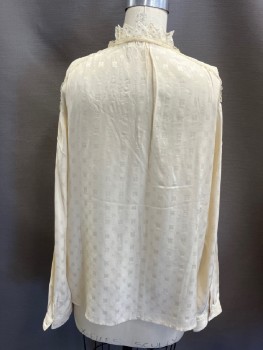 ZADIG & VOLTAIRE, Beige, Silk, Novelty Pattern, Novelty Print, V-neck, B.F. with  Lace & Ruffle, Lace Shoulder, L/S
