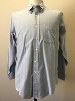 BROOKS BROTHERS, Lt Blue, Cotton, Oxford Weave, Button Front, Collar Attached, Button Down Collar, Long Sleeves, 1 Pocket