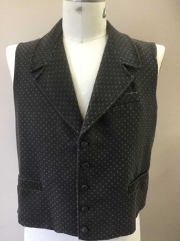 N/L, Dk Gray, Black, Beige, Cotton, Diamonds, Dark Gray with Beige Diamonds/Squares Pattern Front, Single Breasted, Downturned Notch Lapel, 5 Button, 2 Pockets, Solid Black Back and Lining, Belted Back