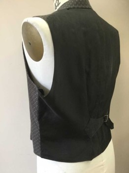 Mens, Historical Fiction Vest, N/L, Dk Gray, Black, Beige, Cotton, Diamonds, 46, Dark Gray with Beige Diamonds/Squares Pattern Front, Single Breasted, Downturned Notch Lapel, 5 Button, 2 Pockets, Solid Black Back and Lining, Belted Back