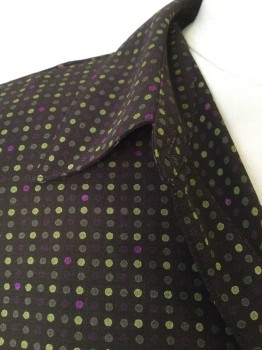 NY & CO, Dk Brown, Purple, Lime Green, Olive Green, Polyester, Polka Dots, Polyester Crepe. Long Sleeves, Collar Attached, Button Front,