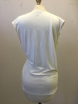 Womens, Top, CLASSIQUES ENTIER, Cream, Wool, Viscose, Solid, M, Wool Blend Jersey. Draped Scooped Neckline. and Twisted Drape at Waist Small Cap.