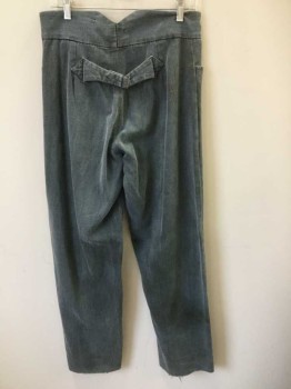 N/L, Slate Gray, Cotton, Solid, Cotton Canvas, Button Fly, 2" Wide Waistband, 2 Side Front Pockets, Suspender Buttons Inside Waist, Belted Back, Made To Order Reproduction "Old West" Wear  **Wear and Stains Throughout