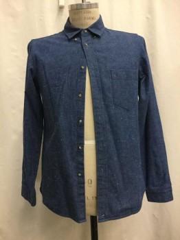 LEVI'S, Navy Blue, Cotton, Linen, Heathered, Heather Navy, Button Down Collar, Long Sleeves, 1 Pocket,